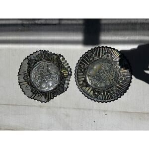 Vintage Federal Fruit Bowl platter Iridescent Smoke Carnival Glass Ruffle 1960's